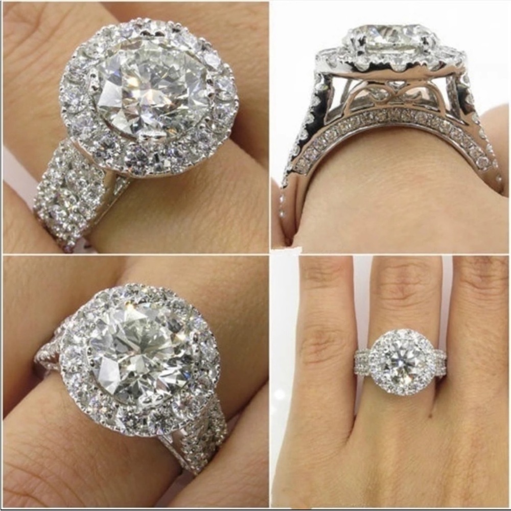 925 Sterling Silver Round Diamond Engagement Ring
